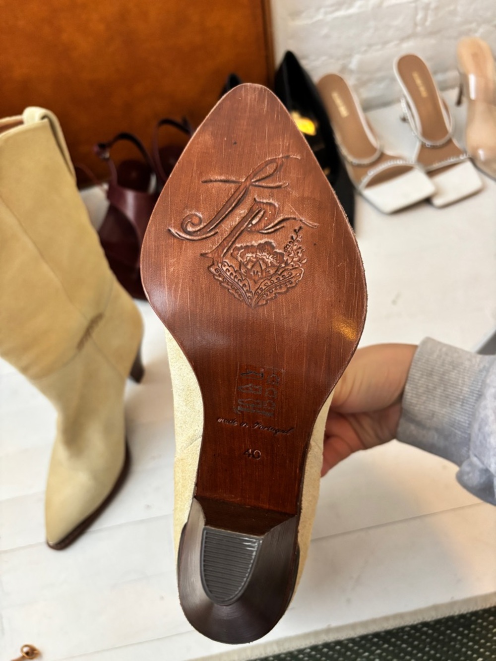 Free People Women's Tan Suede Mid-Calf Heeled Boots - Picture 4 of 5